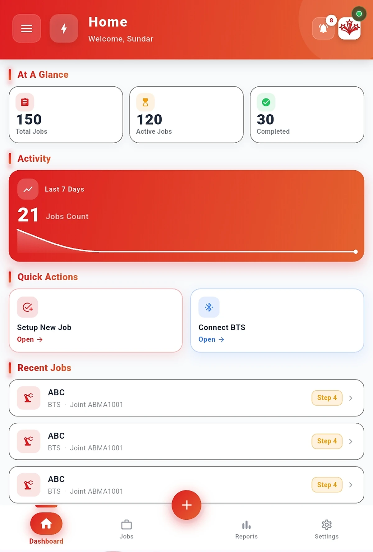TAURUS execution dashboard — total, active and completed jobs with recent activity